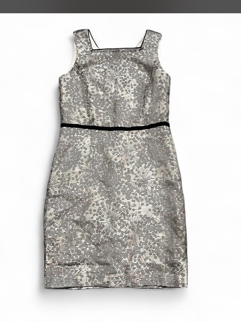 Ann Taylor Black and Cream Jacquard Sheath Dress